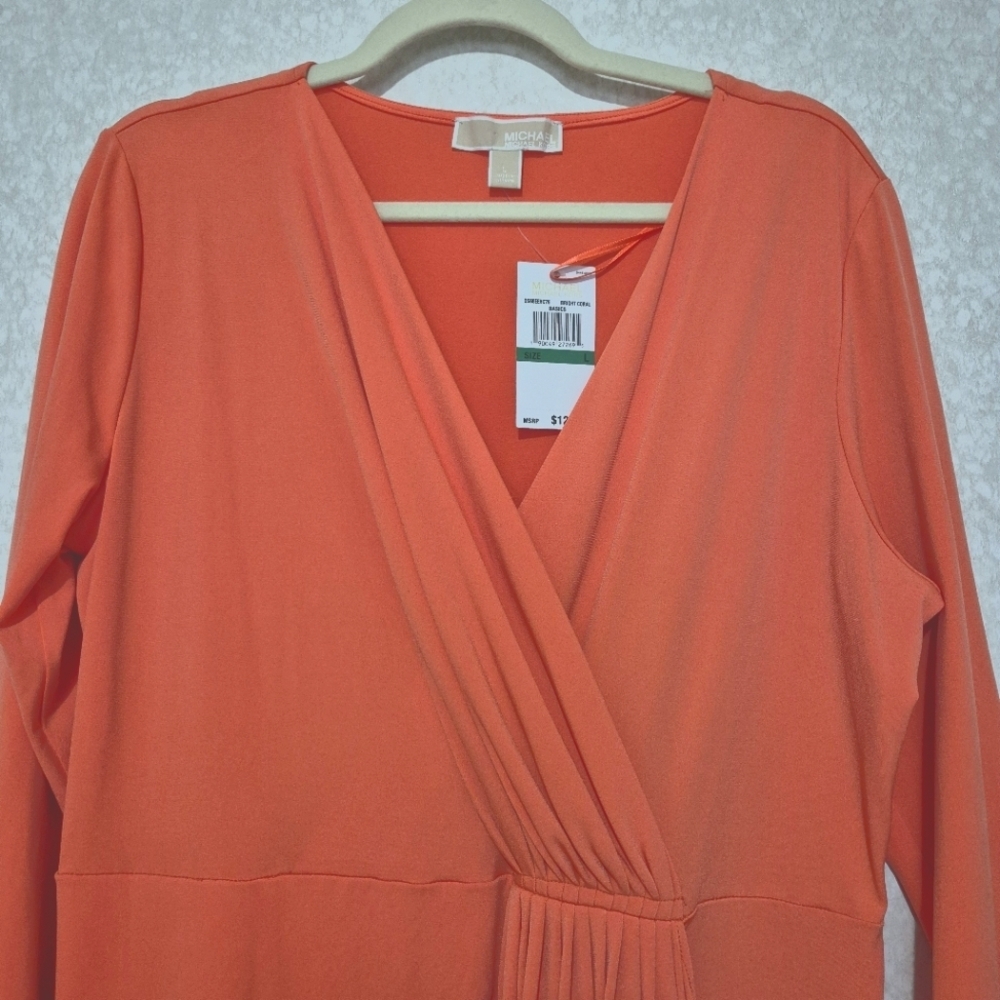 NWT Michael Kors Coral Midi Dress 3/4 Sleeve..SIZE:L - Picture 5 of 13